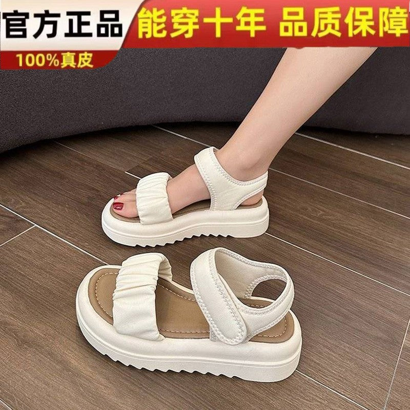 Damen Sandalen Riemchen Komfortschuhe Falten-Design