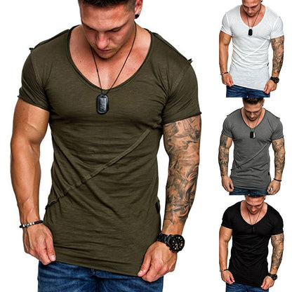 Herren T-Shirt V-Ausschnitt Strukturiert Hochwertig