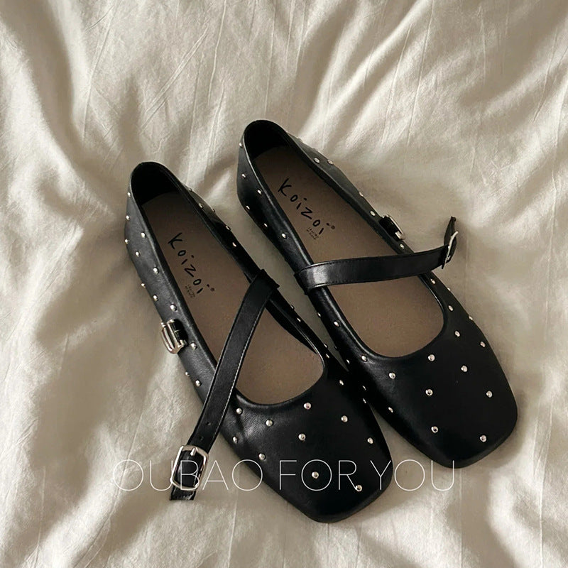 Damen Ballerinas Glitzerriemen Modische Schnalle