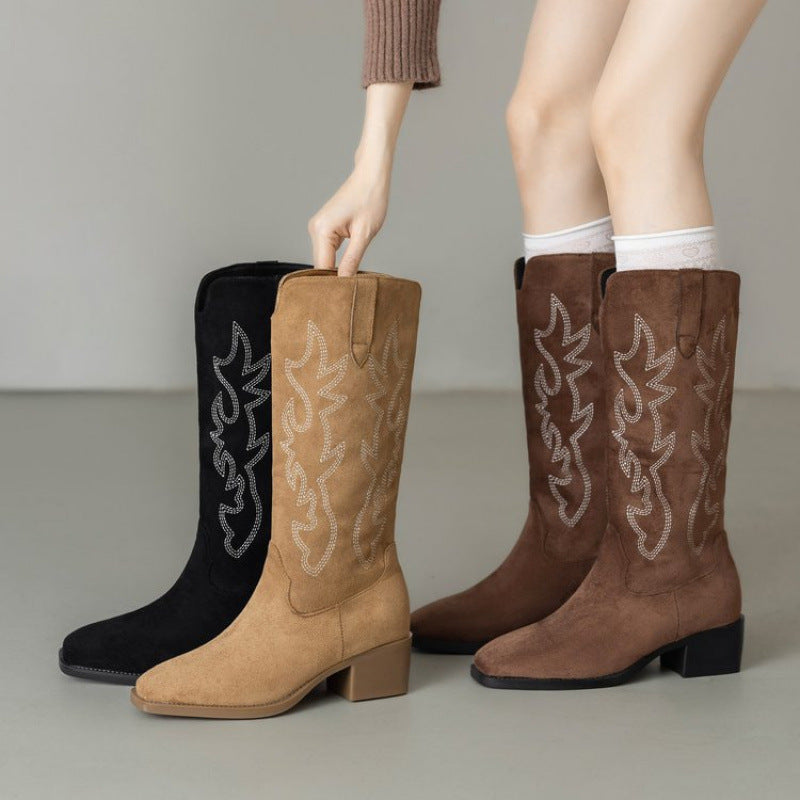 Damen Stiefel Stickerei Komfortabsatz Mittelhöhe - Norvielle