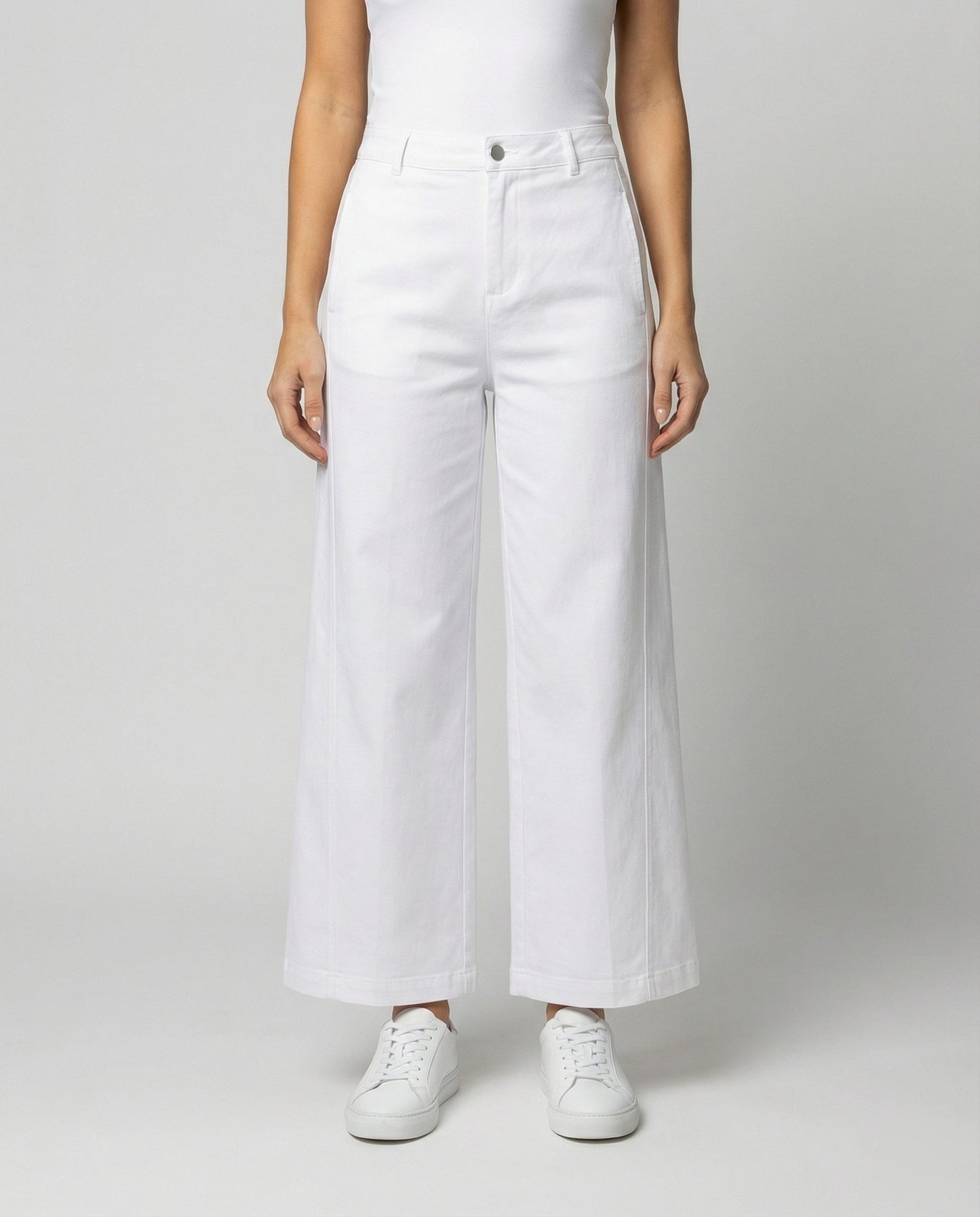 Damen High-Waist-Jeans Weite Bein Lange Hose Weiß - Norvielle