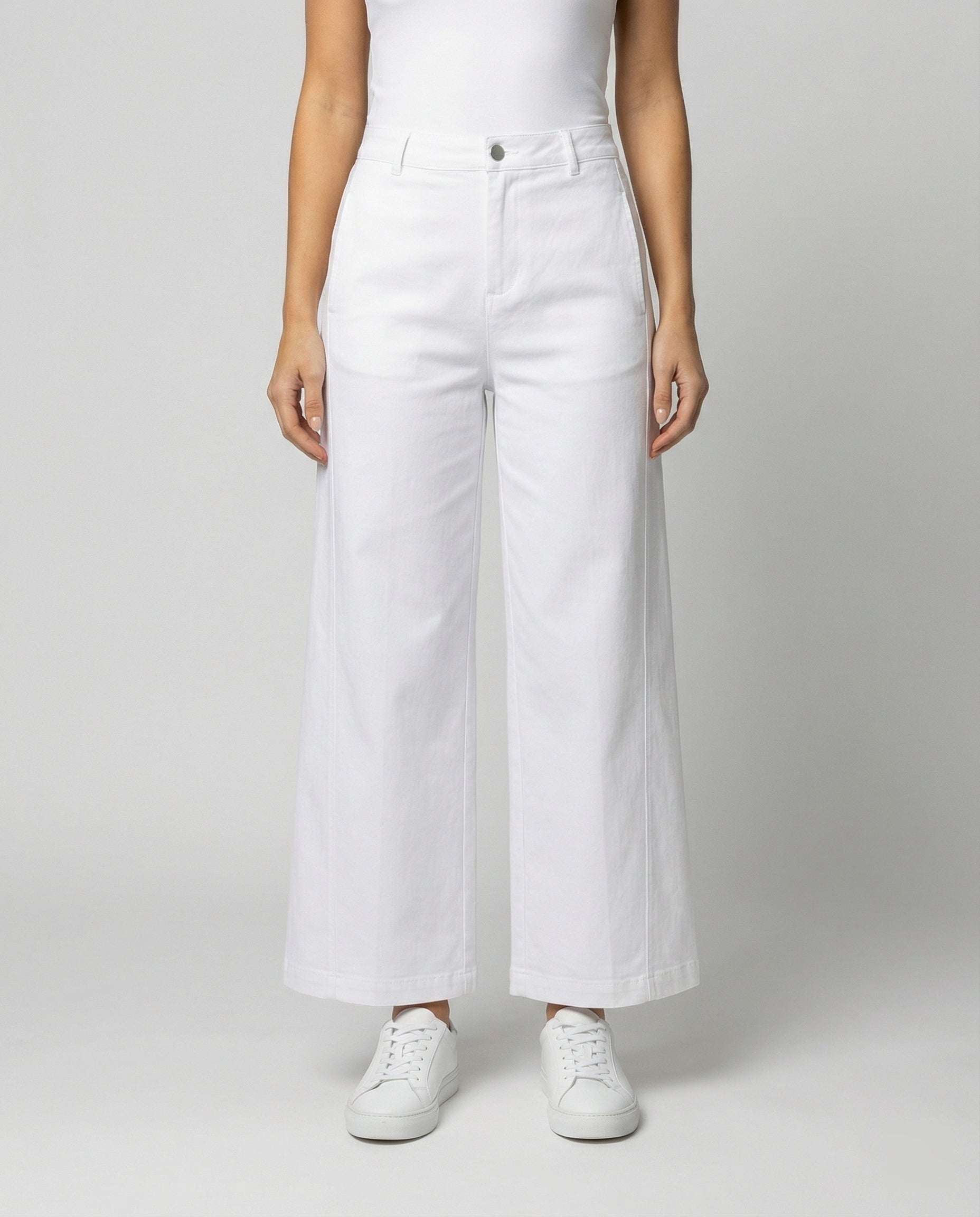 Damen High-Waist-Jeans Weite Bein Lange Hose Weiß - Norvielle