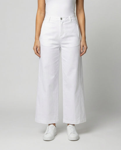 Damen High-Waist-Jeans Weite Bein Lange Hose Weiß - Norvielle