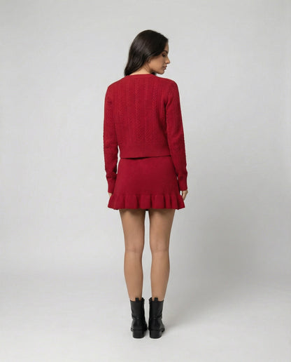 Damen Strickcardigan Rot Warm