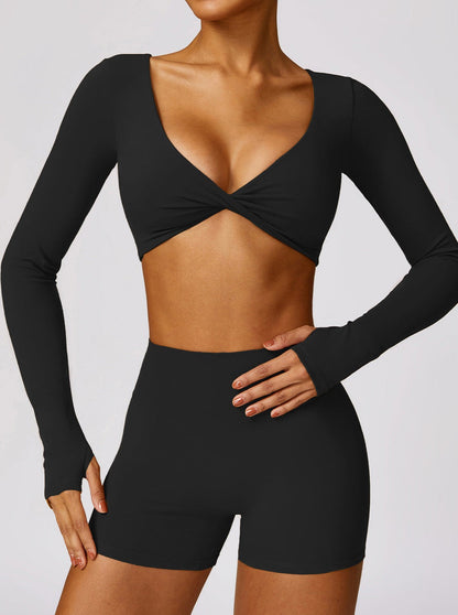 Damen Crop Langarm Twist Detail