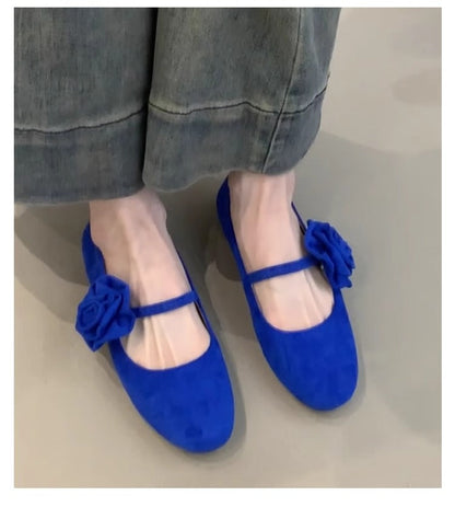 Damen Ballerinas Bequem Blumenriemen