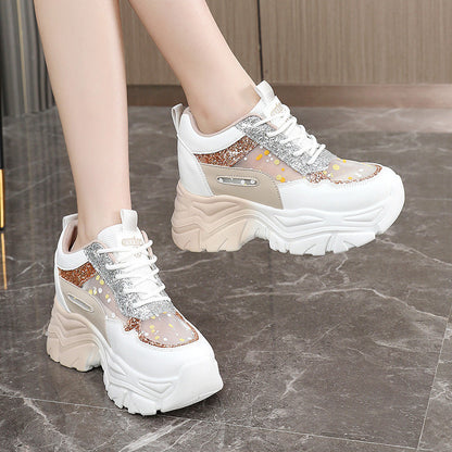 Damen Chunky Sneaker Atmungsaktives Glitzerdesign