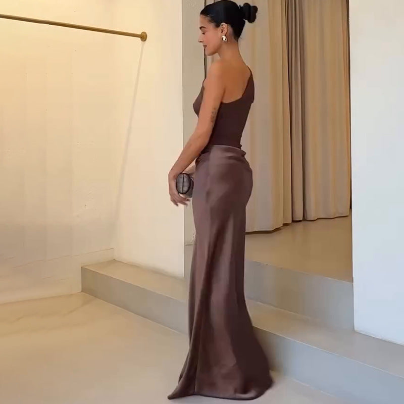Elegantes Damen Maxikleid Einärmig Lang