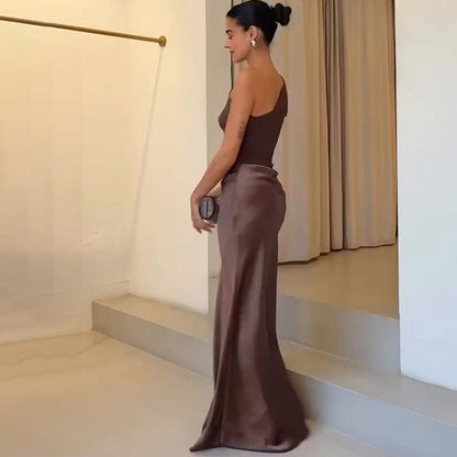 Elegantes Damen Maxikleid Einärmig Lang