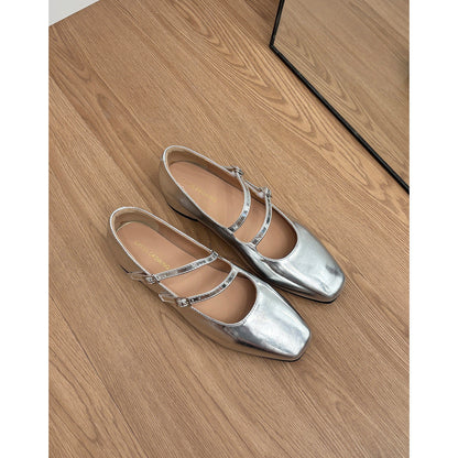 Damen Ballerinas Riemen Glänzend