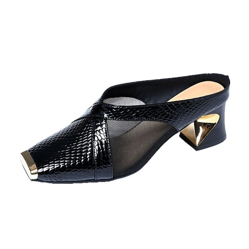 Damen Mules Blockabsatz Schuhe Heidi Stil