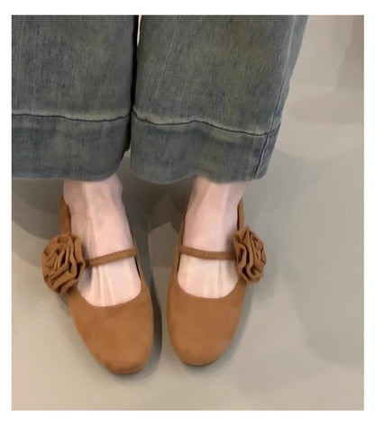 Damen Ballerinas Bequem Blumenriemen