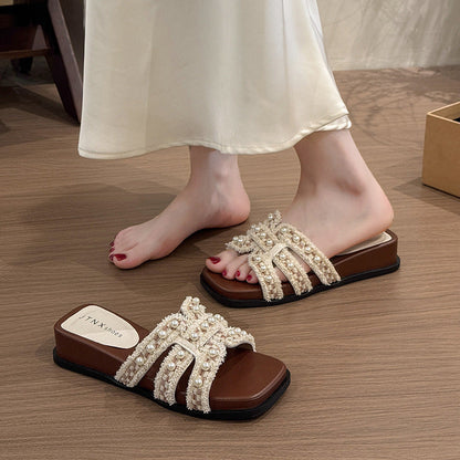 Damen Sandalen Perlen Dekorativ Elegant