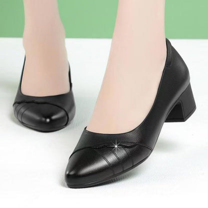 Damen Hochhackige Pumps Glattleder Blockabsatz Schwarz - Norvielle