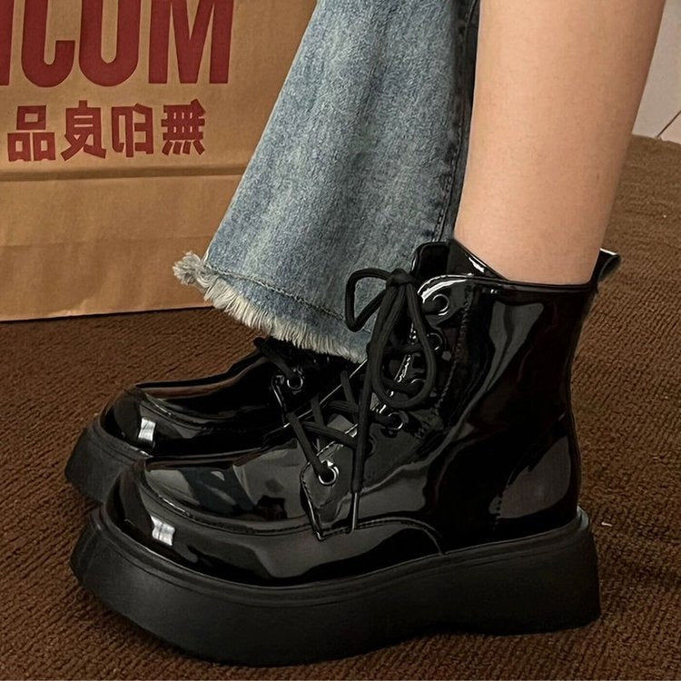 Damen High- Plattform Schnürstiefel