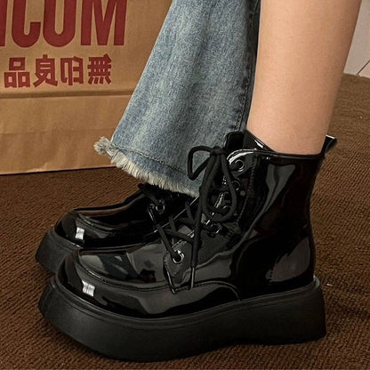 Damen High- Plattform Schnürstiefel