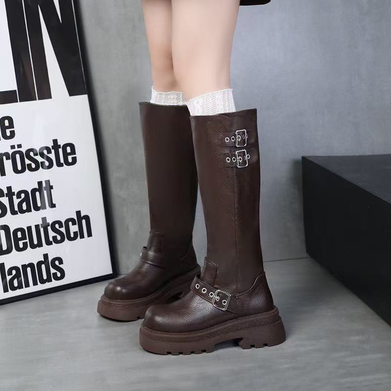 Damen Overknee Stiefel Robust Winter Leder