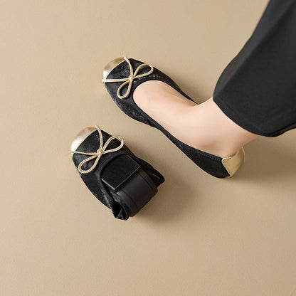 Damen Ballerinas Elegante Schleifen Detail Leder