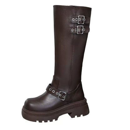 Damen Overknee Stiefel Robust Winter Leder