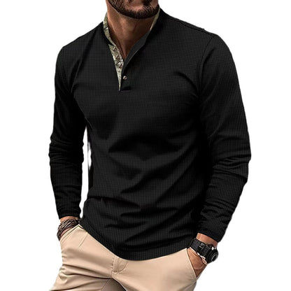 Herren Langarmhemd Stehkragen Elegantes Design Weiss