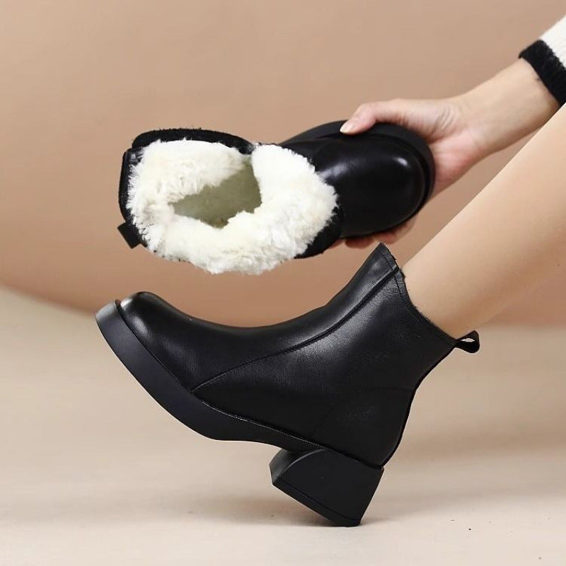 Damen Winterstiefeletten Warm Kuschelig Robust Blockabsatz wird