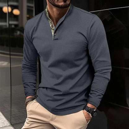 Herren Langarmhemd Stehkragen Elegantes Design Weiss
