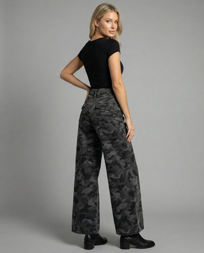 Damen Palazzo-Hose Camouflage Größe XL Hochwand