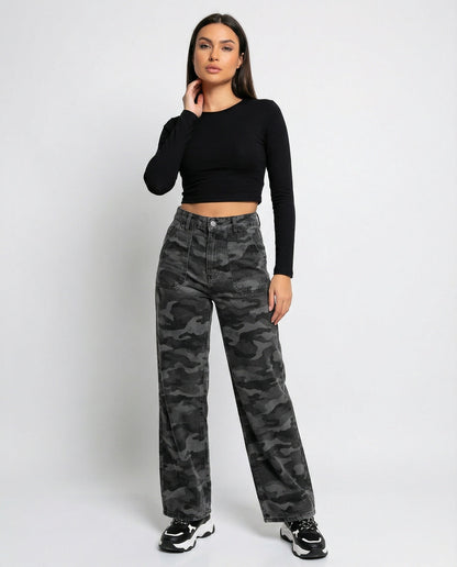 Damen Palazzo-Hose Camouflage Größe XL Hochwand