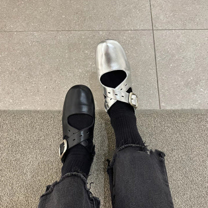 Damen Ballerinas Komfortschuhe Riemenverschluss Bequem