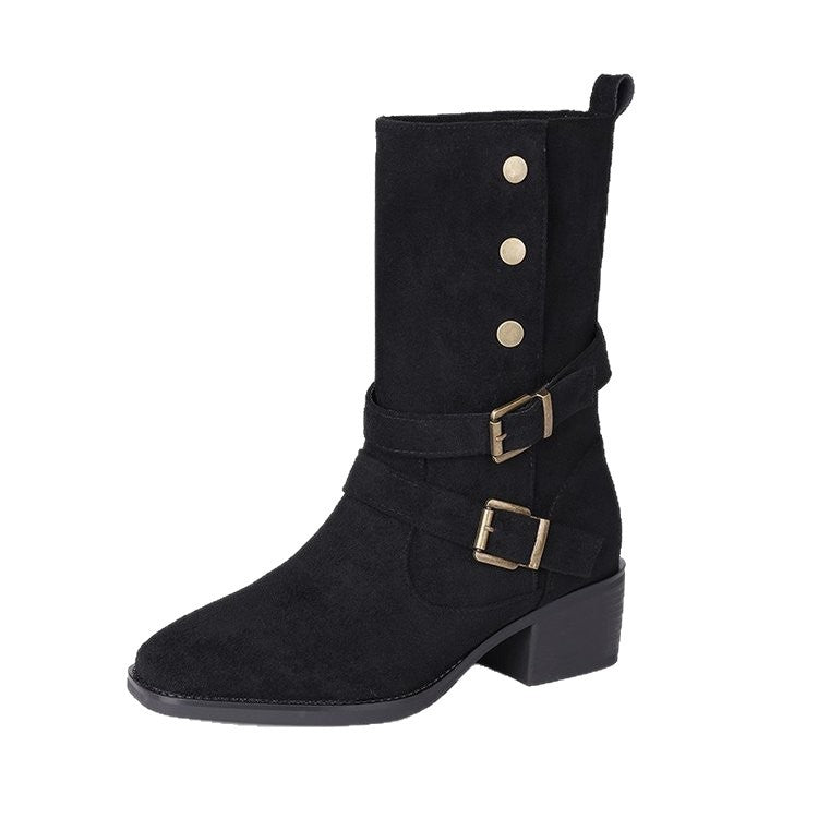 Damen Stiefeletten Robust Blockabsatz Verstellbar