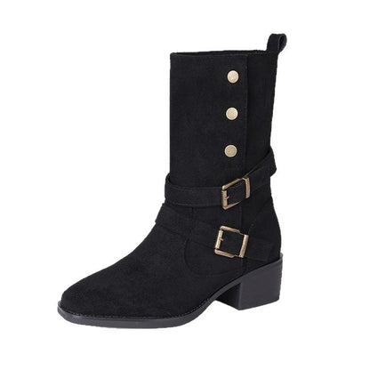 Damen Stiefeletten Robust Blockabsatz Verstellbar