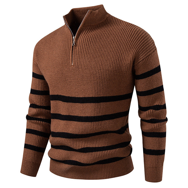 Herren Strickpullover Gestreift Mit Halbreißverschluss
