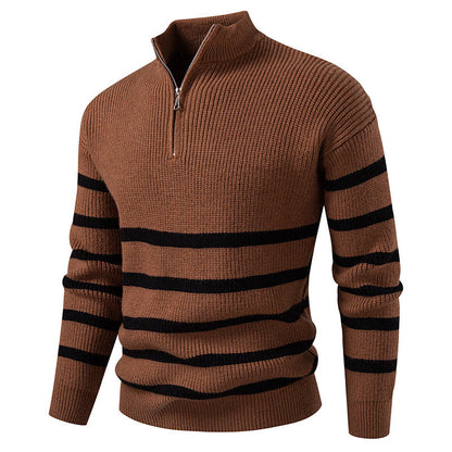 Herren Strickpullover Gestreift Mit Halbreißverschluss