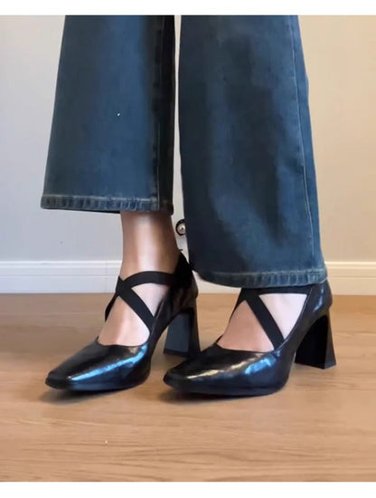 Damen Pumps Riemen Blockabsatz Elegantes Leder