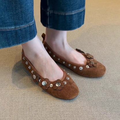 Damen Ballerinas Blumenmuster Komfort Innensohle