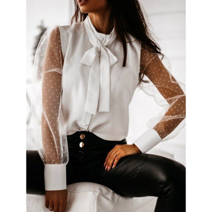 Damen Elegante Bluse Transparente Ärmel Mit Schleife