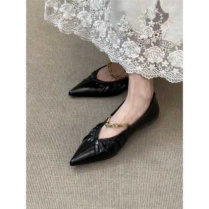Damen Ballerinas Spitze Ketten Dekoration