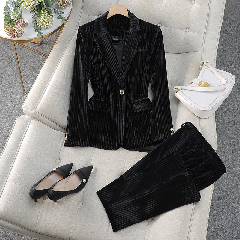 Damen Business Anzug Lang Blazer Samt