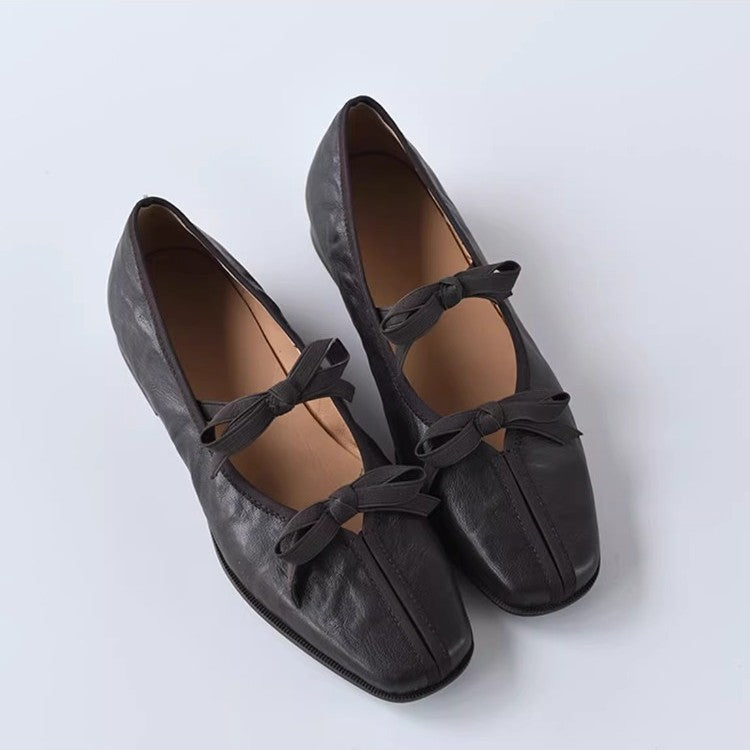 Damen Ballerinas Leder Elegante Schleife