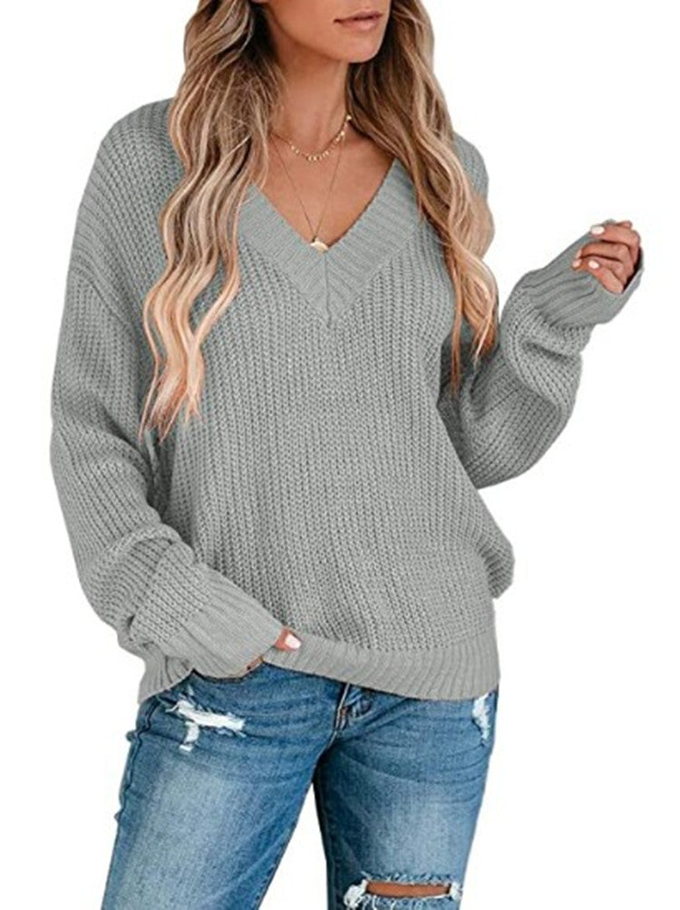 Damen Pullover Feinstrick V-Ausschnitt Elegantes Design