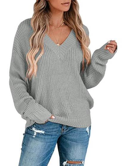 Damen Pullover Feinstrick V-Ausschnitt Elegantes Design