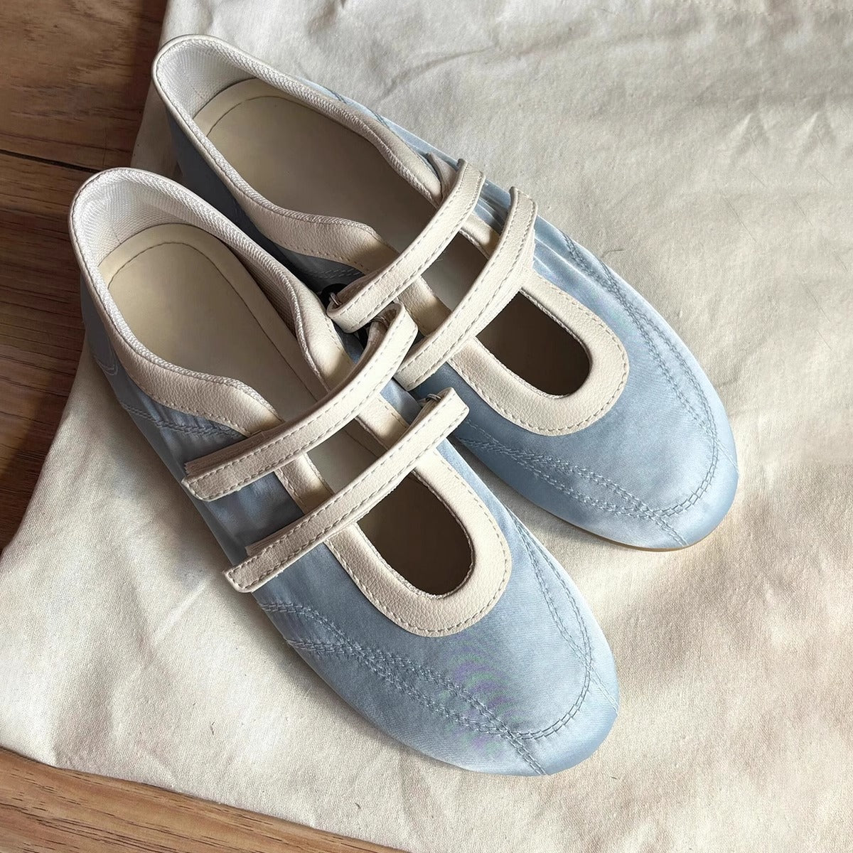 Damen Ballerinas Bequem Doppelriemen Atmungsaktives Material
