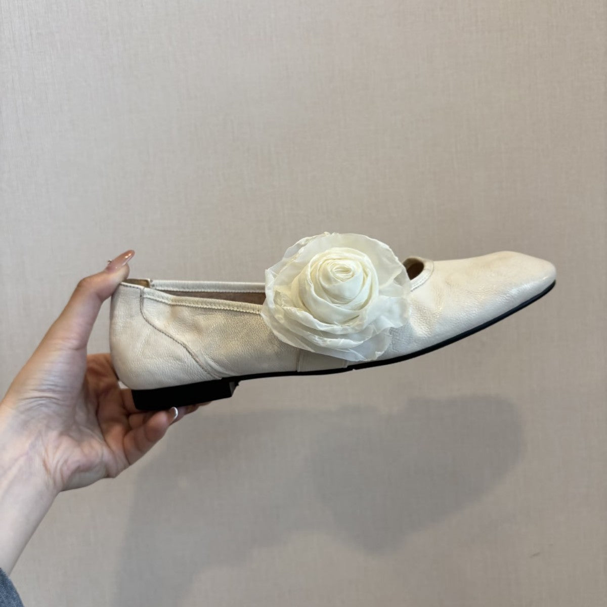 Damen Ballerinas Bequem Blumenapplikation