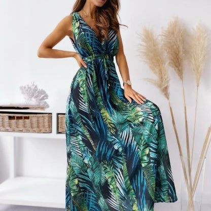 Damen Maxi-Kleid Sommer Tropical Lang Ärmelig