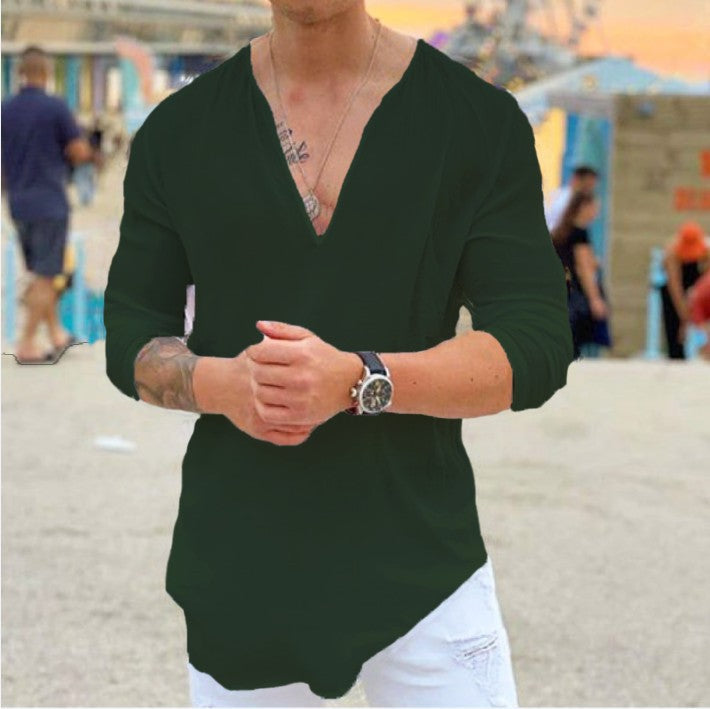 Herren Langarmshirt V-Ausschnitt Modern Casual
