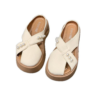 Damen Plateausandalen Perlen