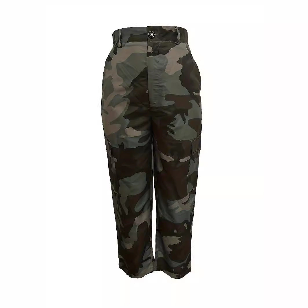 Damen Cargohose Camouflage Robust Mit Taschen