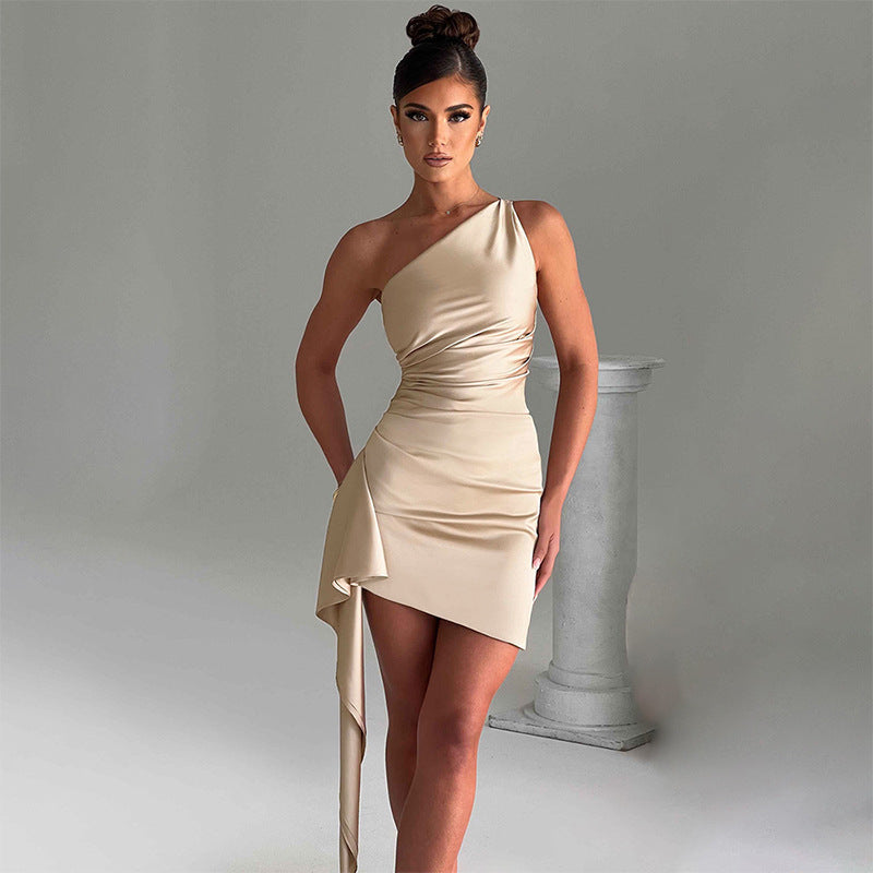 Damen Abendkleid Asymmetrisch Seiten-Drapierung mit Gürtel