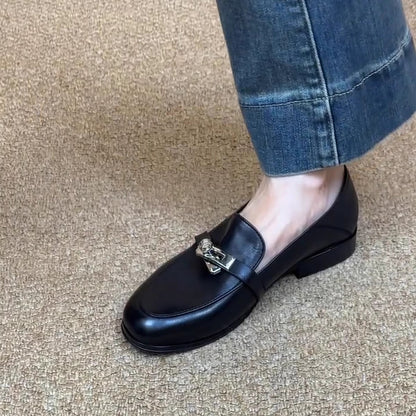 Damen Loafers Leder Elegante Schnalle