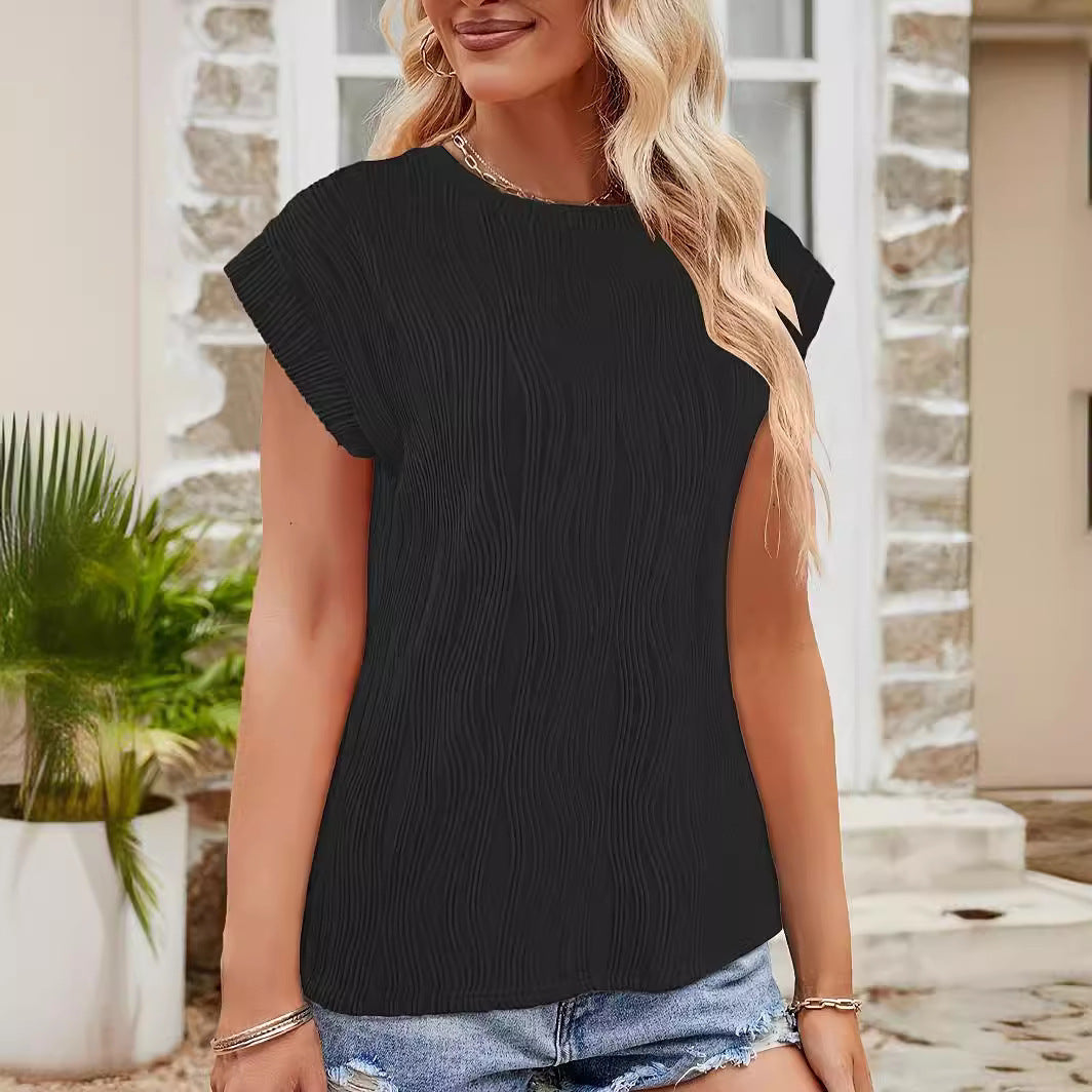 Damen Elastisch Wellenmuster Elegantes Oberteil